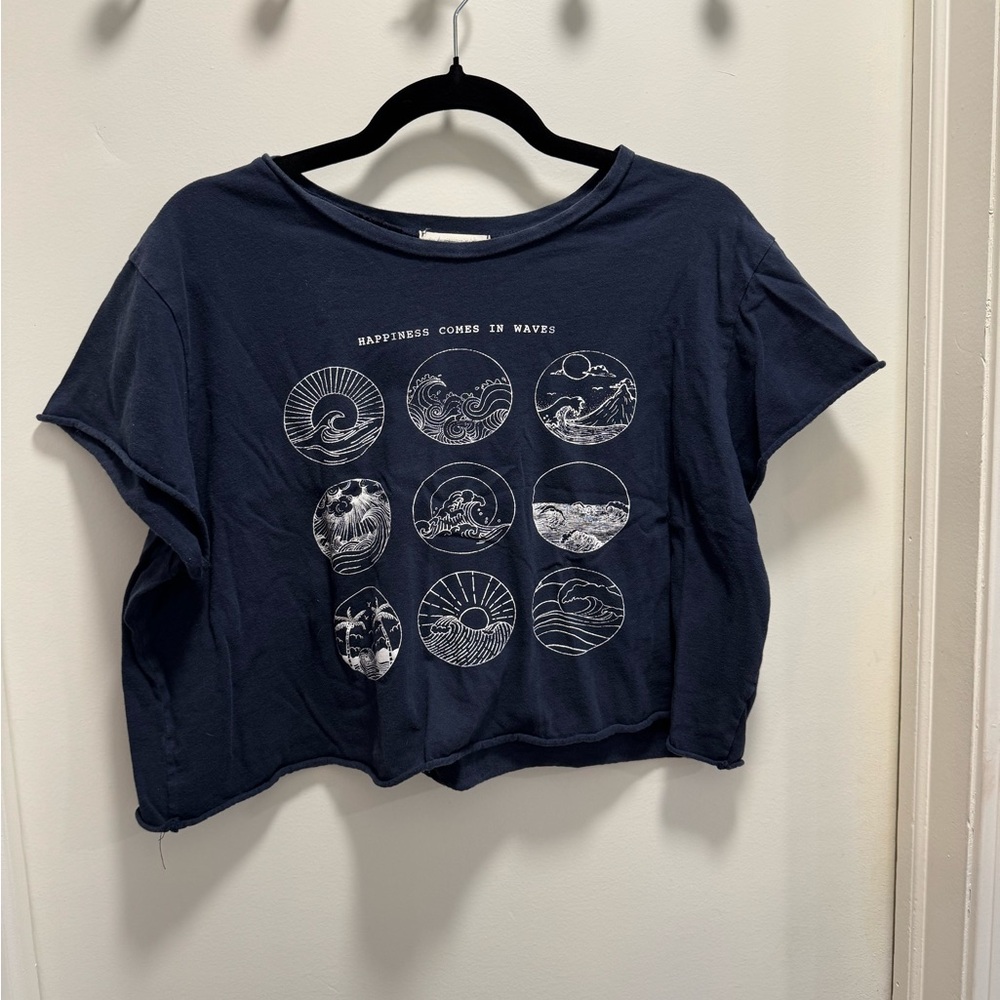 Happiness Comes in Waves Navy Crop Top